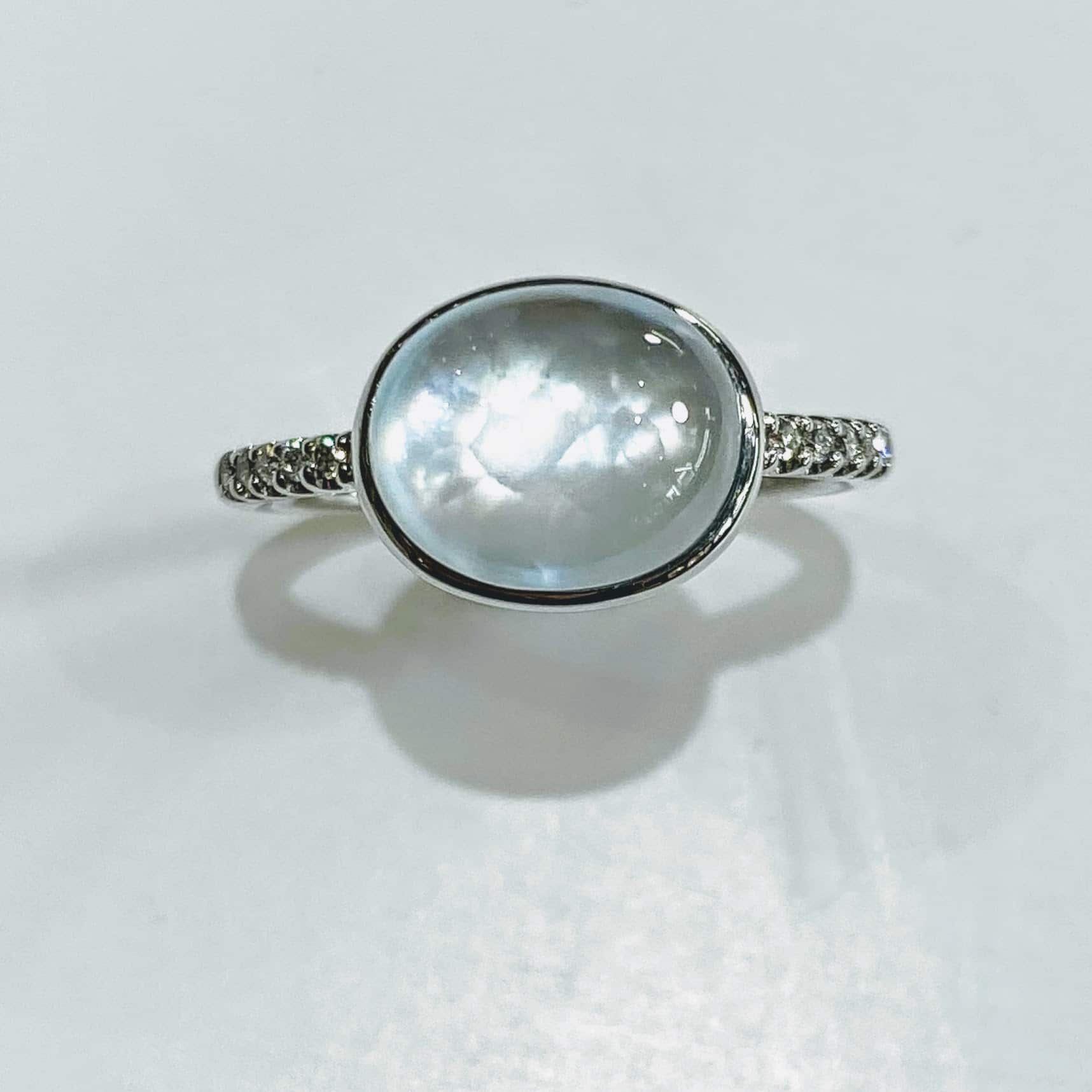 en Umeki straf Sky Blue Moon Stone and Diamond Ring in 14K White Gold - Robert and Gabriel  Jewelers