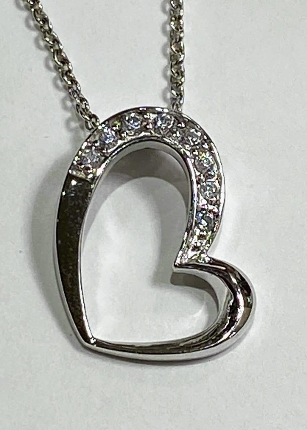 Sterling Silver Angled With CZ Heart