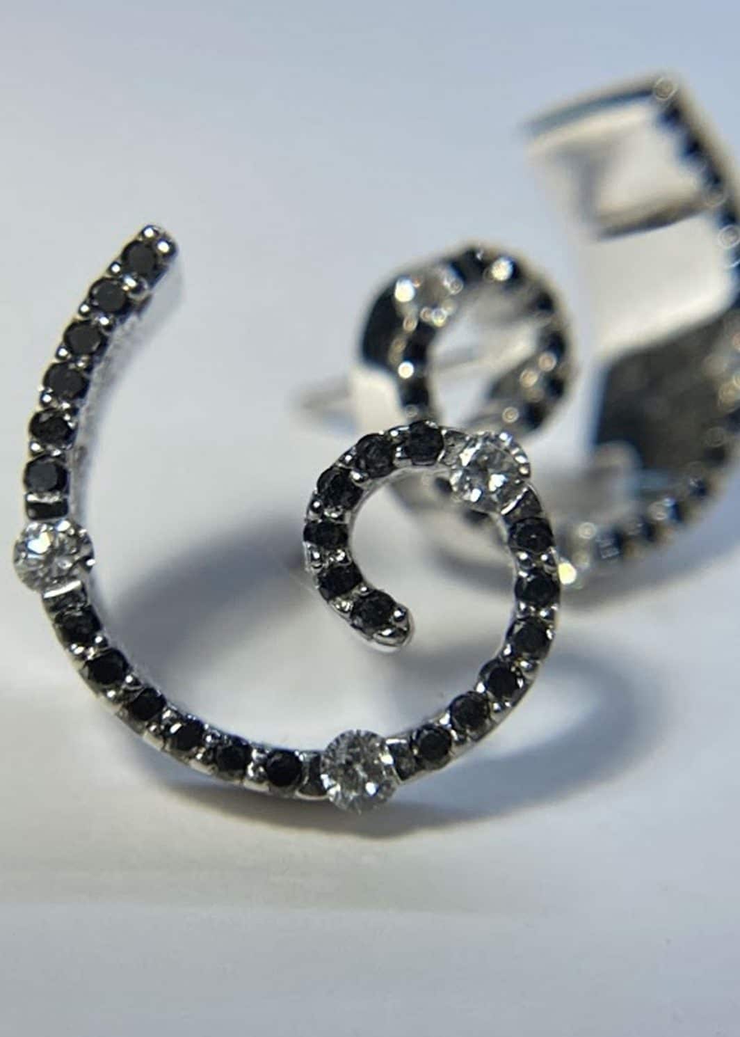 Contemporary Black and White Diamond Spiral Earrings