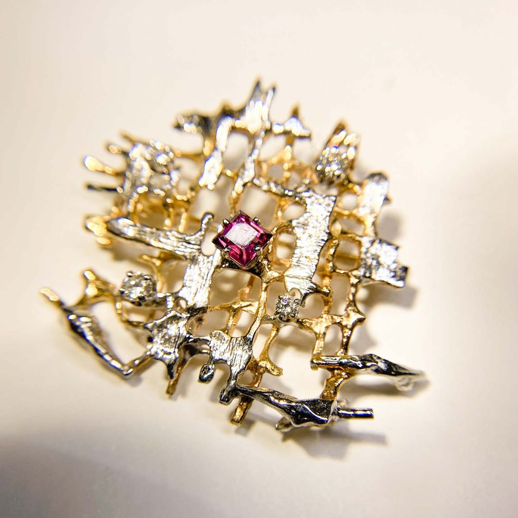 Custom Designed Diamond and Garnet Pin