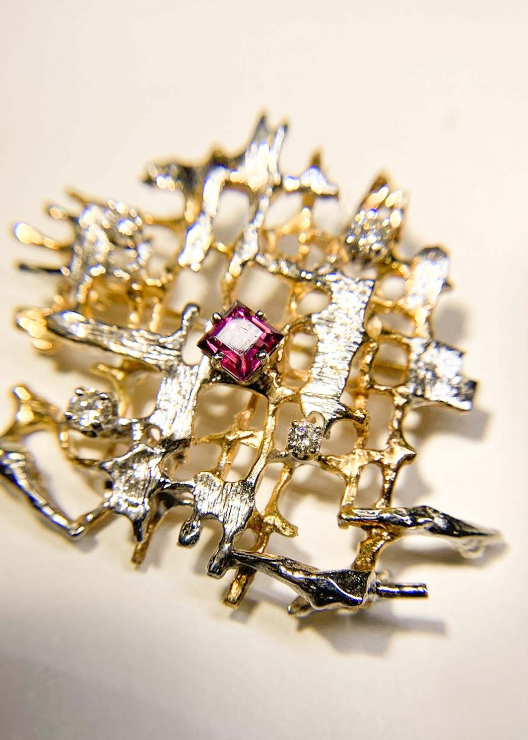 Custom Designed Diamond and Garnet Pin