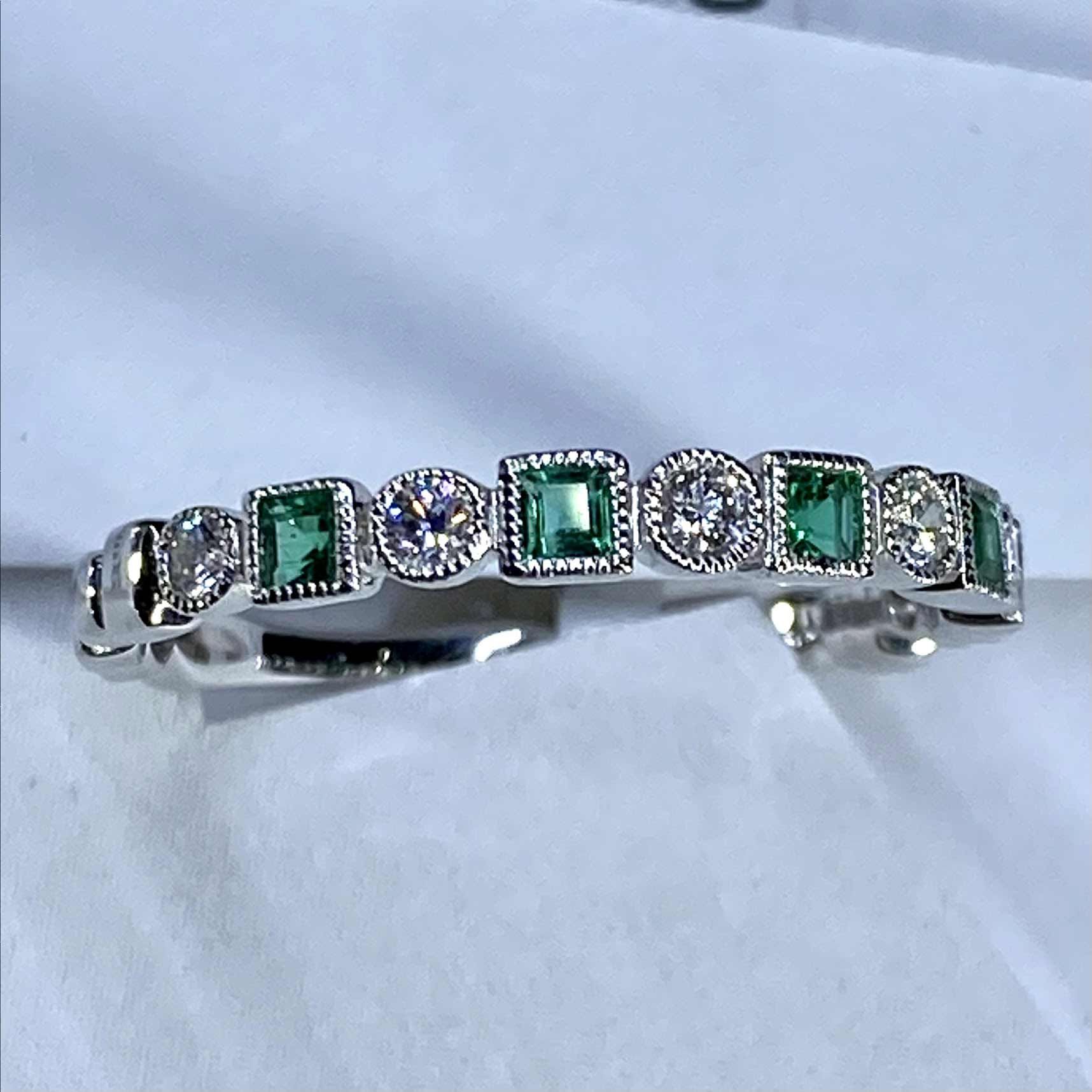 Natural Emerald Band Ring, Solid 14K Gold, Half Eternity Band, Wedding Band,  May Birthstone, Stackable Ring, Minimalist Ring, Christmas Gift - Etsy